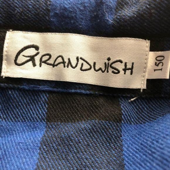 Grandwish Boys Blue and Black Plaid Button Down Shirt Size M - Picture 3 of 7